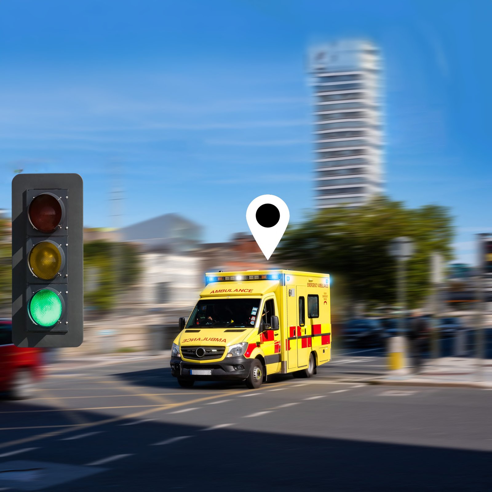 Ambulance under blue lights — bonded multi-carrier streaming to the receiving ED